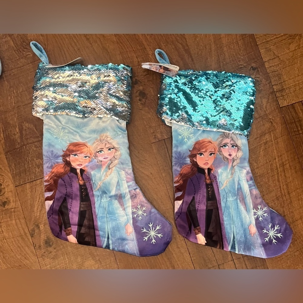 2 nwt disney’s frozen 2 christmas stockings anna Elsa flip sequin
